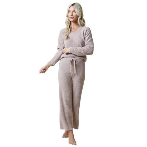 Softies Marshmallow V Neck Lounge Set for Women Ultra Soft 2 Piece Loungewear with Relaxed Top and Straight Leg Pants Coco 2X-3X