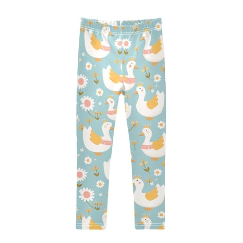White Ducks Girls' Leggings Toddler Doodles Crowns Kids Yoga Pants Dance Active Tights 4T