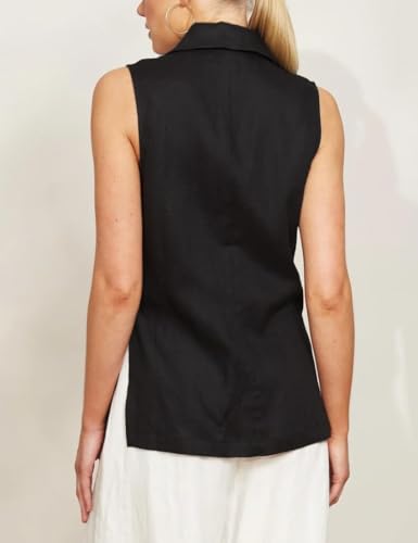 IDEALSANXUN Linen Vest Women Spring Summer Sleeveless Blazer Jackets Casual Lightweight Cardigan Vest Top Waistcoat3