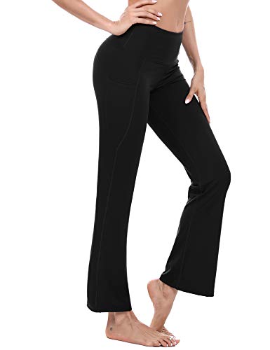 Sykooria Pantalones de Yoga Bootcut con Bolsillo para Mujer Pantalón Deportivos de Cintura Alta Pants de Control de Barriga Pilates Trabajo Correr Baile Fitness