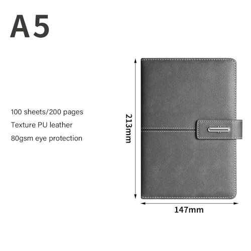 Carnet de notes A5 cuir bloc-notes rigide professionnel gris stylo billes 200 pages - 3
