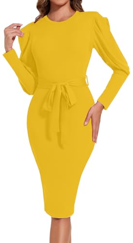 Image of Funeral Church Dresses for Women Formal Long Sleeve Wrap Business Work Dress Vintage Ruched Midi Pencil Dress