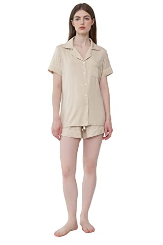 Image of Cherrydew Women Bamboo Viscose Super Soft Comfy Summer Cooling Short Sleeve Button Down Pajama Shorts Set S-XXL