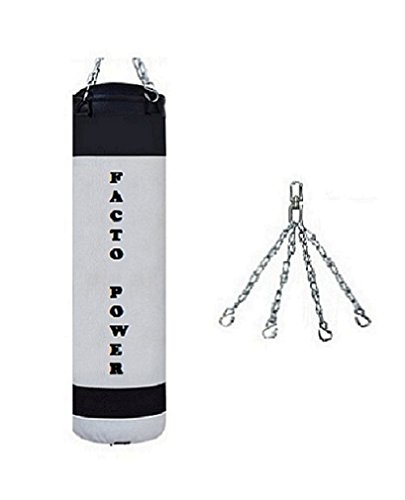 Facto Power White and Black Color, Unfilled (Empty), 5.5 Feet Long, Carbonium Leather Material Punching Bag/Kickboxing Bag/Takewondo Bag/Fitness Bag/Professional Training Bag with Hanging Chain