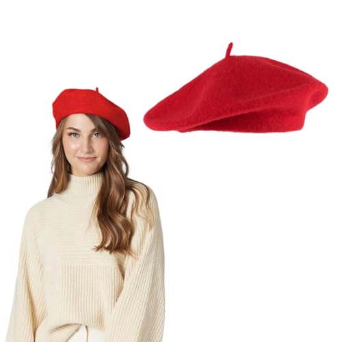 MIRKUZI Béret Français Classique Uni d'Artiste pour Femme - Béret Été (Rouge)