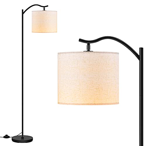 BoostArea Floor Lamp for Living Room, 15W LED Arched Floor Lamp, Tall Modern Standing Lamp with Linen Shade, 3 Brightness Levels, E26 Socket, Footswitch, Mid Century Floor Lamp for Bedrooms, Office