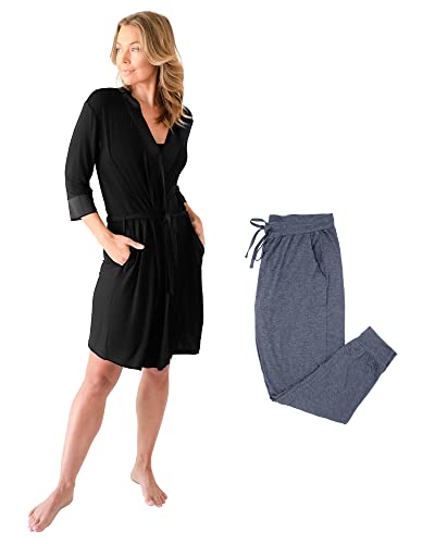 Image of Kindred Bravely Everyday Maternity Joggers (Grey Heather, Large) & Emmaline Maternity & Nursing Robe (Black, Large/X-Large) Bundle