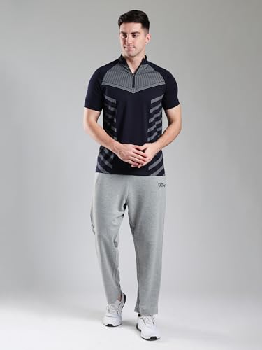 Image of GROW Stylish Aeroflex Zip T Shirt for Men Workout | Cotton and Spandex Quarter Zip Back Printed Collar T-Shirts for Men Half Sleeves