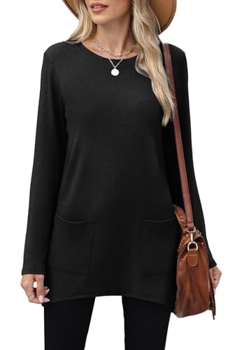 XIEERDUO Womens Tunic Tops Long Sleeve Crew Neck High Low Hem Loose Fit Shirts Blouses with Pockets3