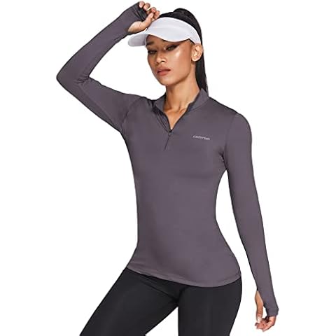 COOrun Damen Sportshirt Langarm 1/4 Reißverschluss Laufshirt Fitness Shirts Cover