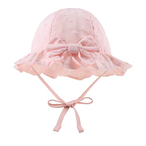 Bow Baby Girls Summer Hat Flower Toddler Girls Sun Hat Cotton Breathable Infant Hat(Pink Small Flower,18.9"(6-12 Months)) #TOP1
