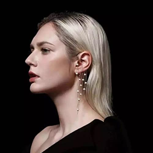 Generic Single Ear Non-Piercing Clip Cuff Earring Super Long Pearl Tassel Dangle And Dropping Earring, 1 Count (Pack Of 1) #TOP6