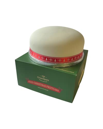 Bizzibeans Iced Christmas Fruit Cake Moist & Luxurious Brandy-Soaked Xmas Fruitcake with Fondant Icing & Hand Rolled Marzipan for Vegetarian & Dairy Free Serves 12 Round 6 Approx 900g