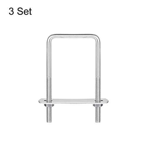 Image of uxcell Square U-Bolts, 3 Sets 52mm(2.05 inch) Inner Width 100mm Length M6 304 Stainless Steel U Clamp Bolt with Nuts and Plates, for Boat Trailer