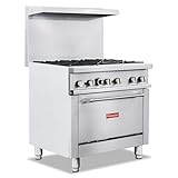 Commercial 36" Gas Range with Convection Oven, 6 Open Burners and Under Full Size Oven 180000 BTU & 33000 Static Oven,NG/LPG Conversion kit, Manual Gas Valve,Freestanding Gas Range for Restaurants