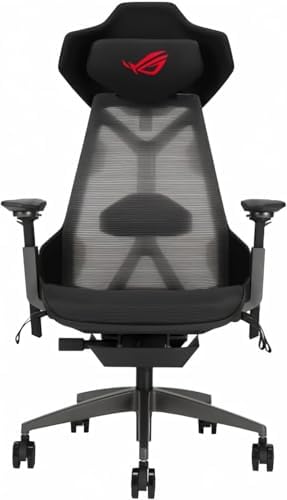 Asus ROG Destrier Ergo Gaming Chair, Futuristic Cyborg Aesthetic, Versatile Seat Adjustments, Mobile Arm Support Mode, Acoustic Panel, Aluminum Frame, Breathable Mesh and Comfortable PU Foam, Black