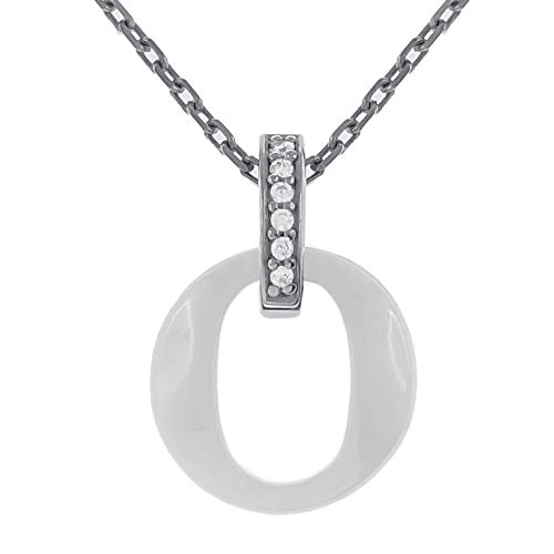 Collier en Argent 925 rhodié, Céramique et Oxydes de Zirconium - Longueur 45 cm - Femme