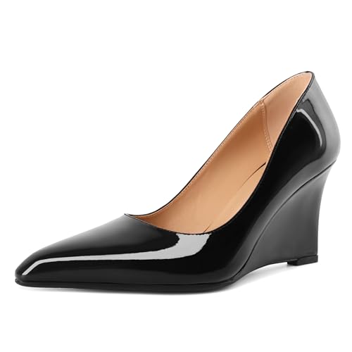Eldof Wedges Heels for Women Pointed Closed Toe Slip On High Heel Wedges Shoes Sexy Wedding Dressy Pumps 3.5 Inches
