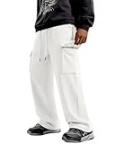 YooAurvox Boys' Cargo Sweatpants Baggy Wide Leg Elastic Waist Open Bottom Casual Pants Workout Active Joggers with 4 Pockets(White,14-16 Years)