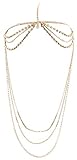 Goldtone with Clear Iced Out Double Row with Dangling Chains Adjustable Head Chain (J-497)