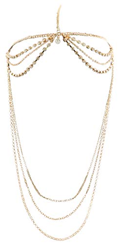 Goldtone with Clear Iced Out Double Row with Dangling Chains Adjustable Head Chain (J-497)