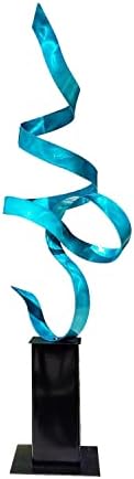 Statements2000 48" Large Metal Yard Sculpture, Indoor-Outdoor Garden Statue by Jon Allen Metal Art, Teal Perfect Moment, Black Base