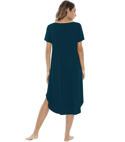 Image of NACHILA Nightgowns for Women-Viscose Made from Bamboo, V Neck Sleepshirts Short Sleeve Sleepwear Cool Nightshirt