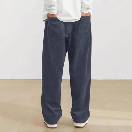 Corduroy Pants Men Relaxed Fit Drawstring Elastic Waist Baggy Chino Pants Wide Wale Pants Twill Slacks with Pockets3