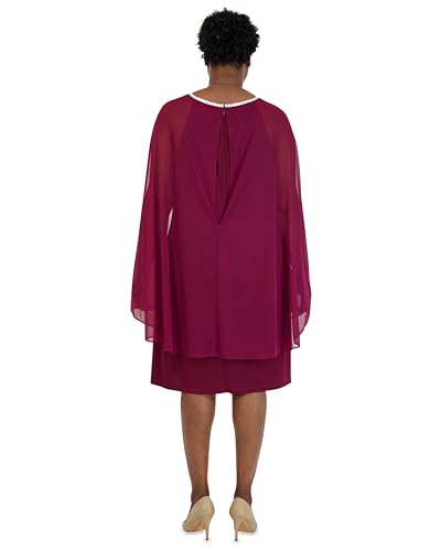 Image of R&M Richards Women's Knee-Length Glitter Sequin Lace Dress W /Sheer Asymmetric Poncho Overlay | Evening Cocktail Attire