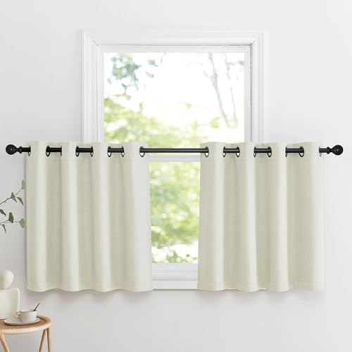 Image of NICETOWN Natural Linen Room Darkening Curtain Valances for, Grommet Faux Linen Blend Short Curtains Thermal Insulated Window Tiers for Kitchen Over Sink, W52 x L30, Set of 2