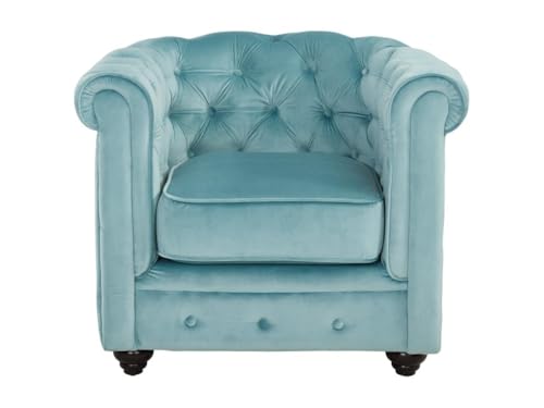 Vente-unique-Couchgarnitur 3+1 - Samt - Hellblau - Chesterfield – Bild 6