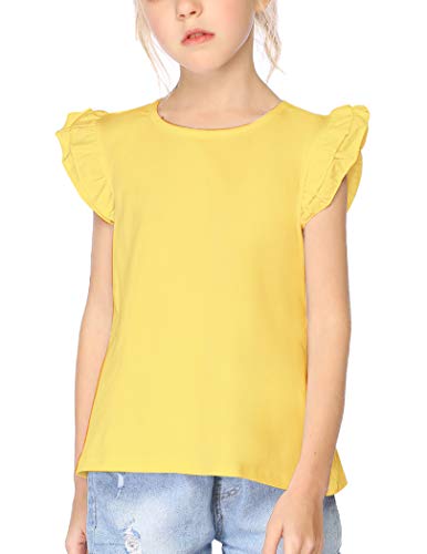 Arshiner Girls Yellow Basic Plain Sloid Color T Shirt Cute Cotton Flutter Tank Top Plain Tee Clothes