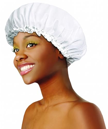 Donna Smooth Satin Bonnet Large - Soft Elastic Band Hair Wrap for Sleeping - Protective Night Cap for Natural Curly Hair and Rollers - WHITE - 1 Count
