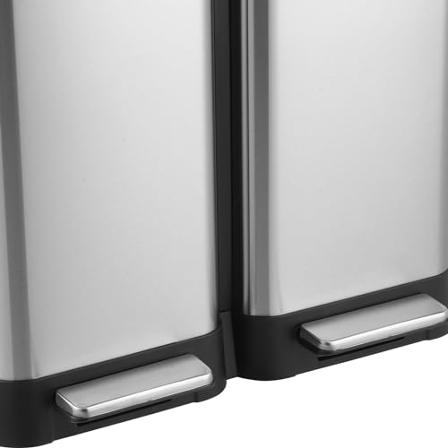 GarveeHome 16 Gallon Step-Open Dual Trash and Recycling Bin with Soft-Close Lid, Modern, Minimalistic for Home, Kitchen, Laundry Room, Office, Bedroom, Bathroom, Without Inner Bucket, 60L(2x30L)