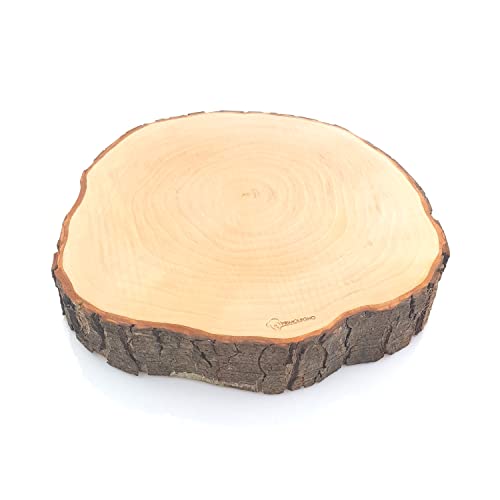 PRIMOLEGNO Tabla de Cortar Redonda de Madera Natural con Borde de Corteza | Plato 22/24 cm | Ideal para Aperitivos, Bocadillos, Sushi, Queso | ¡Doble Espesor de 6 cm! más Resistente más Hermoso Cover