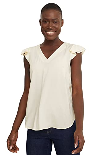 C&A Damen V-Ausschnitt Bluse Unifarben cremeweiß 42