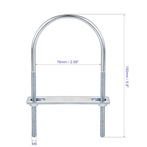 MACHSWON Round U-Bolt,2 Set Zinc Plated Alloy Steel M6 U Bolts 76mm(3") Inner Width 150mm Length with Nuts and Frame Plate for Automobiles Boat Trailer - Image 2