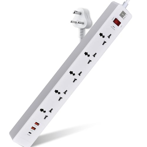 Image of iBall GUARD-5QC 5-Socket Surge Protector with PD20W+2 USB Port for Charging, TF MOV+500 Joules, Auto-Reset Switch, 2M ISI Certified Cable, 100% Copper Conductor, 2500W Load Capacity, 3 Years Warranty