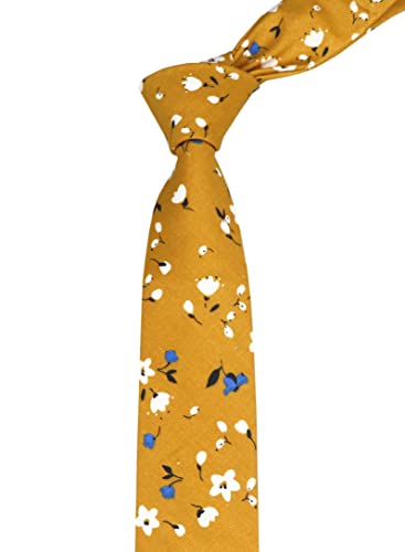 Image of Elfeves Men's Skinny Solid Color Tie Causal Cotton Linen Narrow Slim cut Necktie