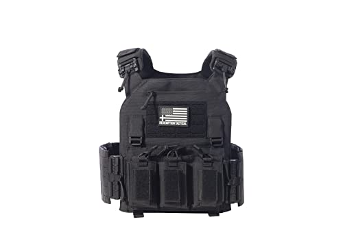 Crusader 2.0 Tactical Molle Vest with Side Cummerbund Pouches and mag Pouches (Black)
