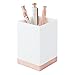mDesign Square Plastic Bathroom Vanity Countertop Accessory Set - Includes Soap Dispenser Pump, Divided Toothbrush Holder, Tumbler Rinsing Cup, Soap Dish - 4 Pieces - White/Rose Gold