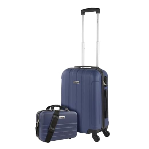 ITACA - Maleta Cabina Avion Pequeña con 4 Ruedas [55x40x20] y con Neceser Rígido. Maleta Viaje Rígida de Marca. Trolley Equipaje de Mano. Candado con Combinación 771150B, Color Azul Vaquero