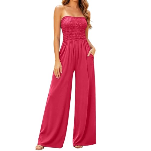 Mono largo de pierna ancha elegante para mujer con bolsillos y cintura alta