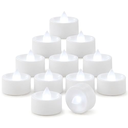 Image of Homemory Tea Lights with Timer Battery Operated, 6H Timer Auto On Daily, Flickering Flameless LED Votive Candles for Table Centerpieces, Lantern, Halloween, Christmas, Cool White, No Remote, 24-Pack
