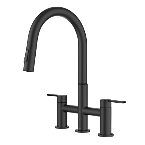 Image of KRAUS Oletto Bridge Kitchen Faucet with Pull-Down Sprayhead in Matte Black, KPF-3122MB