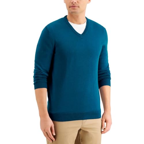 Club Room Mens Sweater Teal V-Neck Solid Pullover Wool Blue XL