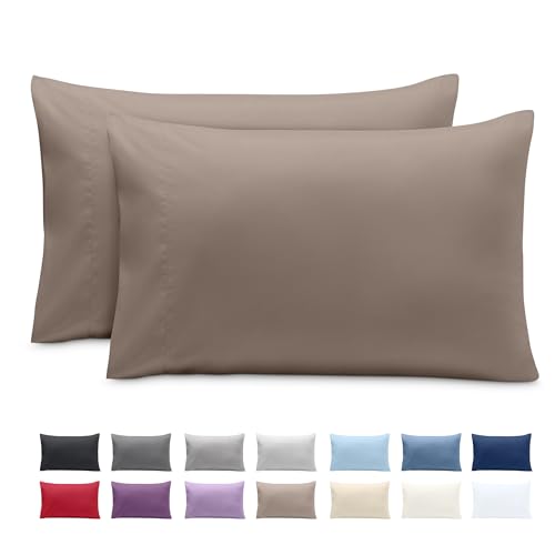 Image of Bare Home Microfiber Pillow Cases - King 20x40 - Cooling Pillowcases - Double Brushed - Easy Care - Envelope Closure (King Pillowcase Set of 2, Taupe)
