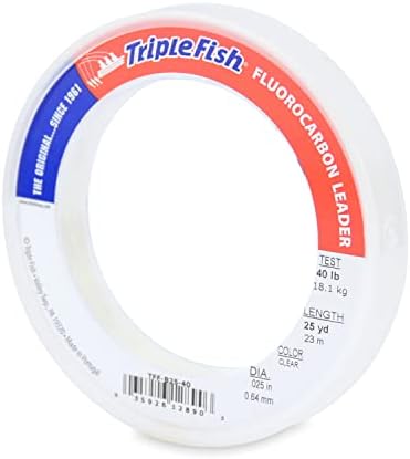 Triple Fish 100% Fluorocarbon Leader, 40 lb / 18.1 kg Test, 0.025 in / 0.64 mm Dia, Clear, 25 yd / 23 m,TFF-B25-40