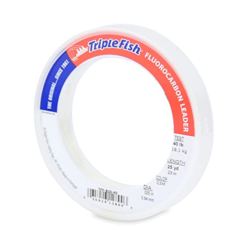 Triple Fish 100% Fluorocarbon Leader, 40 lb / 18.1 kg Test, 0.025 in / 0.64 mm Dia, Clear, 25 yd / 23 m,TFF-B25-40