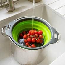 Miniatura 7 de Juego de 2 coladores plegables de silicona, de grado alimenticio, perfecto para drenar pasta, verduras y frutas (verde)